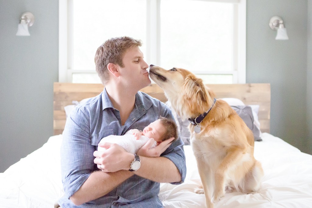 Lifestyle newborn session with dog