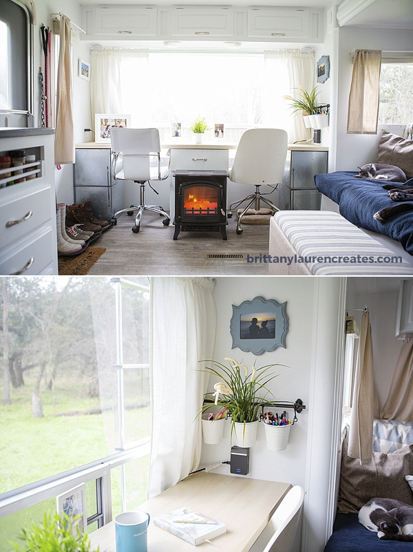 Beautiful desk area in camper renovation