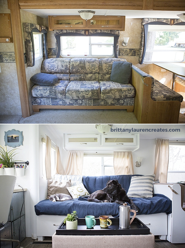 Before and After custom camper couch