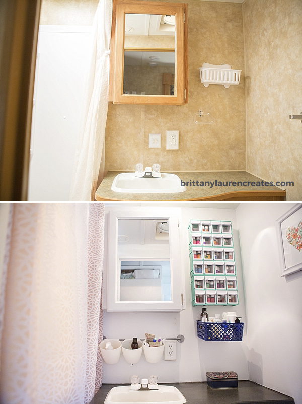 Before and after camper bathroom makeover