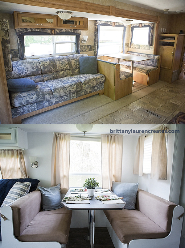 Before and after camper renovation