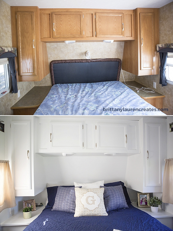 Camper bedroom before and after renovation